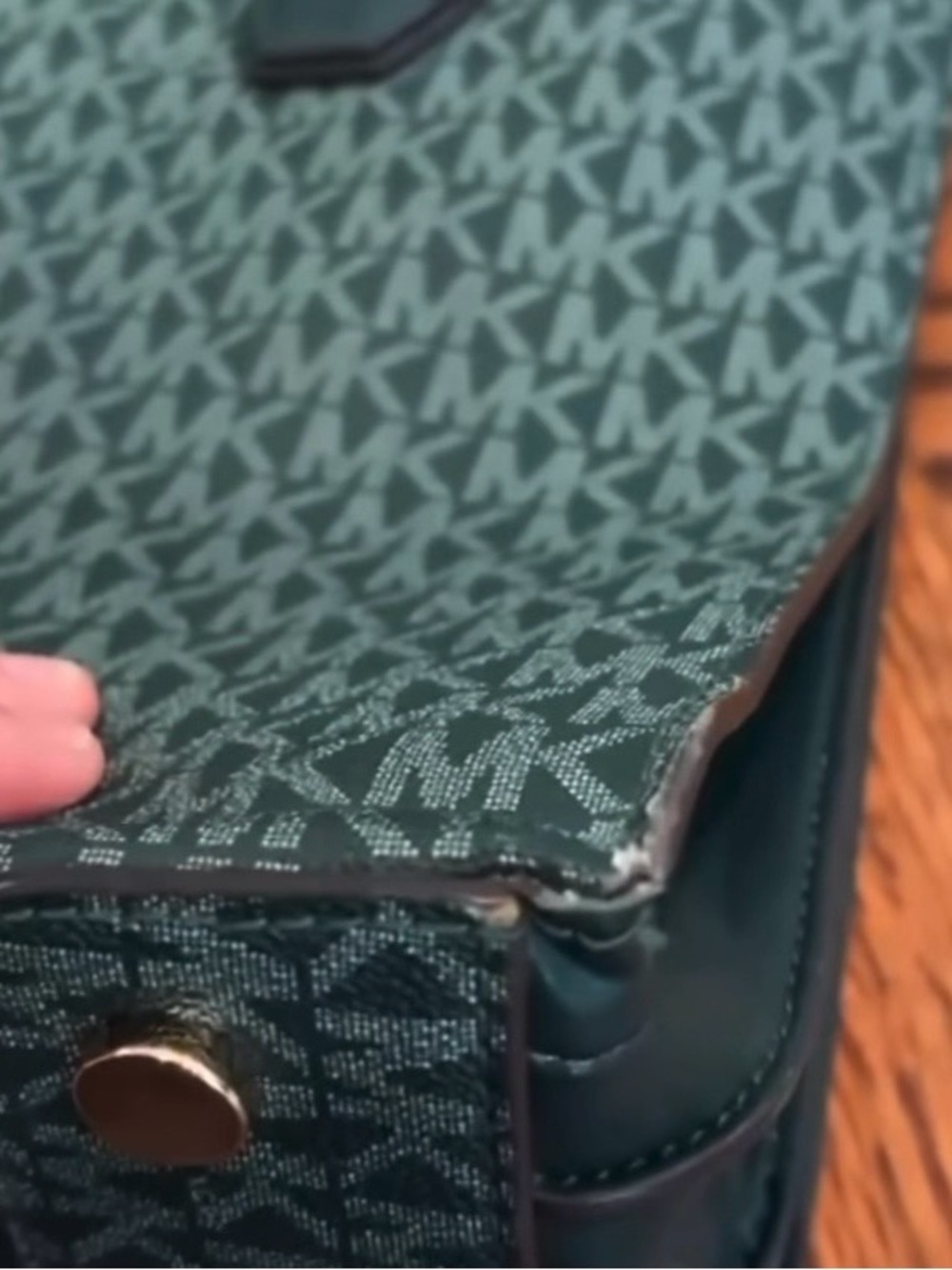 Michael Kors Dark Green MK Signature Satchel with Gold Hardware - Picture 11 of 16